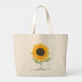 Rustic Sunflower Personalized Name Script ラージトートバッグ (裏面)