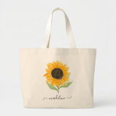 Rustic Sunflower Personalized Name Script ラージトートバッグ (正面)