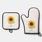 Rustic Sunflower Personalized Name Script 鍋つかみ&鍋敷きセット (正面)