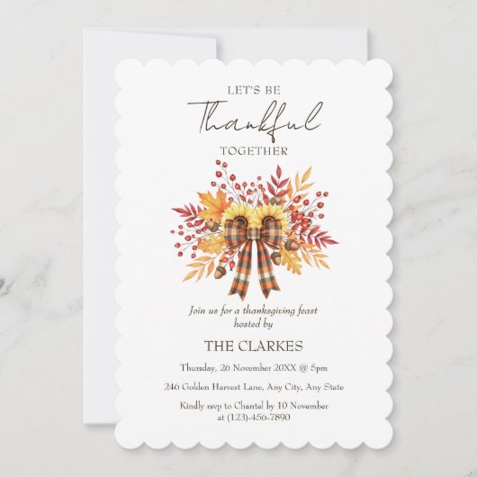 Rustic Sunflower & Plaid Thanksgiving 招待状 (正面)