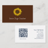 Rustic Sunflower QR code Boho Brown 名刺 (正面/裏面)