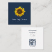 Rustic Sunflower QR code Boho Navy Blue スクエア名刺 (正面/裏面)