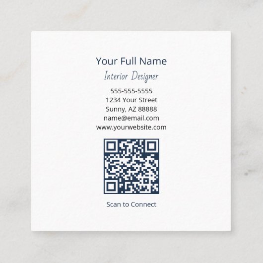 Rustic Sunflower QR code Boho Navy Blue スクエア名刺 (裏面)