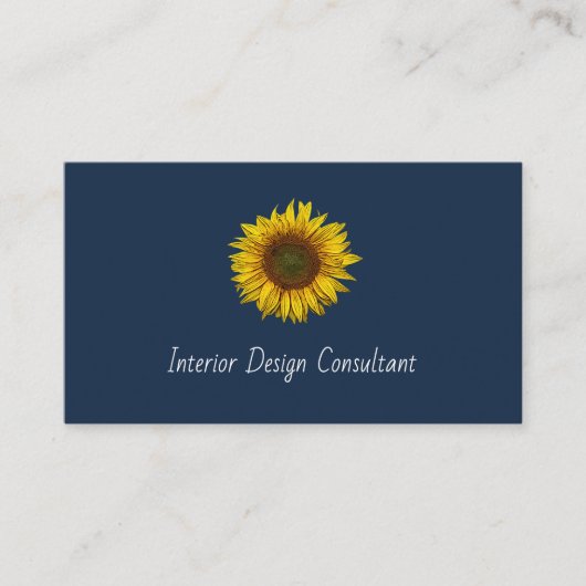 Rustic Sunflower QR code Boho Navy Blue 名刺 (正面)