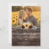 Rustic Sunflower QR Code RSVP Wedding 招待状 (正面)