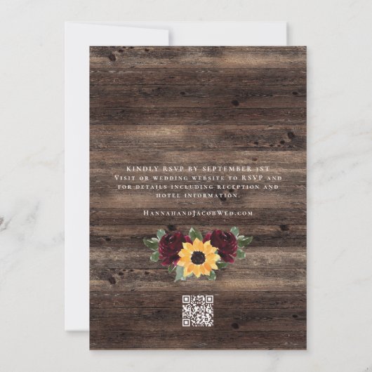 Rustic Sunflower QR Code RSVP Wedding 招待状 (裏面)
