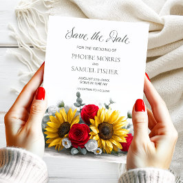 Rustic Sunflower Red Rose Wedding Save the Date セーブザデート