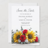 Rustic Sunflower Red Rose Wedding Save the Date セーブザデート (正面)
