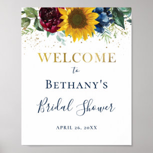 Rustic Sunflower Rose Floral Bridal Shower Sign ポスター