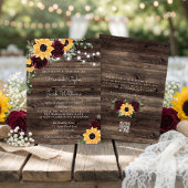 Rustic Sunflower Roses Barn QR Code Wedding 招待状