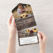Rustic Sunflower Roses Photo QR Code Wedding オールインワン招待状 (貼ってはがせる)