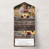 Rustic Sunflower Roses Photo QR Code Wedding オールインワン招待状 (内側)
