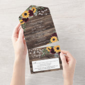 Rustic Sunflower Roses QR Code Wedding オールインワン招待状 (貼ってはがせる)