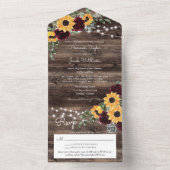Rustic Sunflower Roses QR Code Wedding オールインワン招待状 (内側)