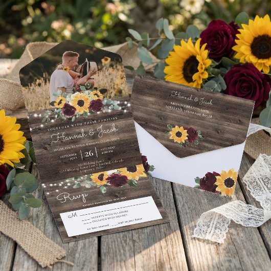 Rustic Sunflower Roses Wedding オールインワン招待状