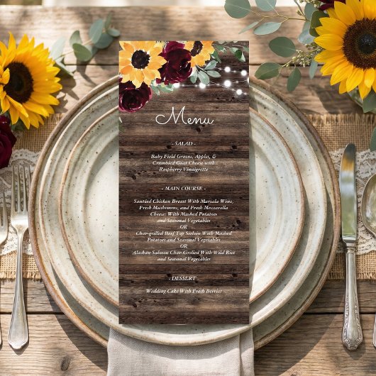 Rustic Sunflower Roses Wedding メニュー