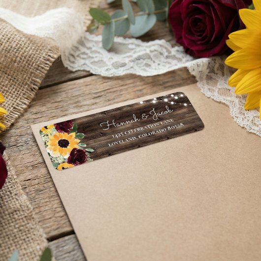Rustic Sunflower Roses Wedding Return Address ラベル