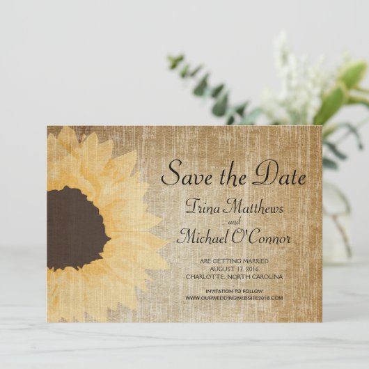 Rustic Sunflower Save the Date 招待状 (スタンド正面)