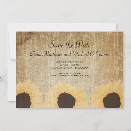Rustic Sunflower Save the Date 招待状 (正面)