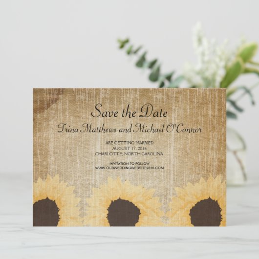 Rustic Sunflower Save the Date 招待状 (スタンド正面)