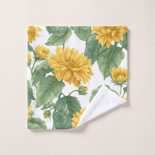 Rustic Sunflower Watercolor Floral バスタオルセット (ウォッシュタオル)