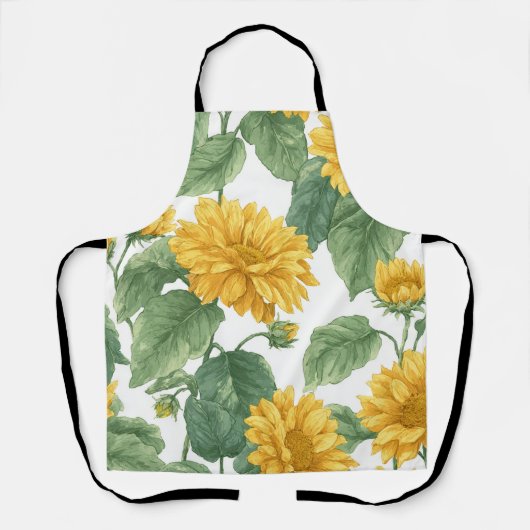 Rustic Sunflower Watercolor Floral Boho Farmhouse  エプロン (正面)