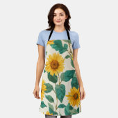 Rustic Sunflower Watercolor Floral Boho Farmhouse エプロン (着用した状態)
