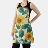 Rustic Sunflower Watercolor Floral Boho Farmhouse エプロン (インサイチュ)