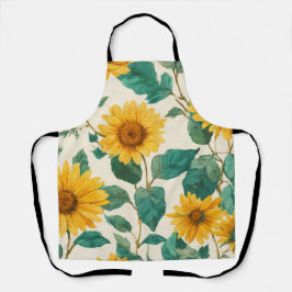 Rustic Sunflower Watercolor Floral Boho Farmhouse  エプロン