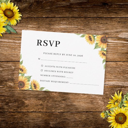 Rustic Sunflower Watercolor Floral Country 出欠カード