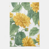 Rustic Sunflower Watercolor Floral Farmhouse キッチンタオル (縦)