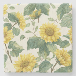 Rustic Sunflower Watercolor Floral Farmhouse ストーンコースター