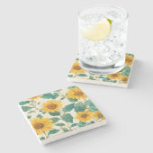 Rustic Sunflower Watercolor Floral Farmhouse ストーンコースター (横)