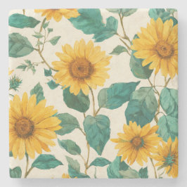 Rustic Sunflower Watercolor Floral Farmhouse ストーンコースター
