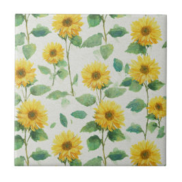Rustic Sunflower Watercolor Floral Farmhouse タイル