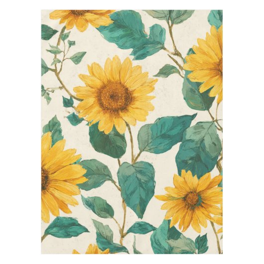 Rustic Sunflower Watercolor Floral Farmhouse テーブルクロス (正面)