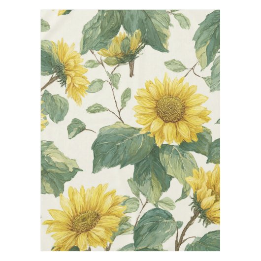 Rustic Sunflower Watercolor Floral Farmhouse テーブルクロス (正面)