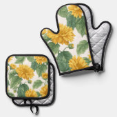 Rustic Sunflower Watercolor Floral Farmhouse 鍋つかみ&鍋敷きセット (正面/裏面)