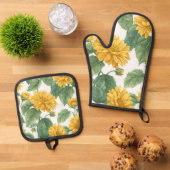 Rustic Sunflower Watercolor Floral Farmhouse 鍋つかみ&鍋敷きセット (トップダウン)