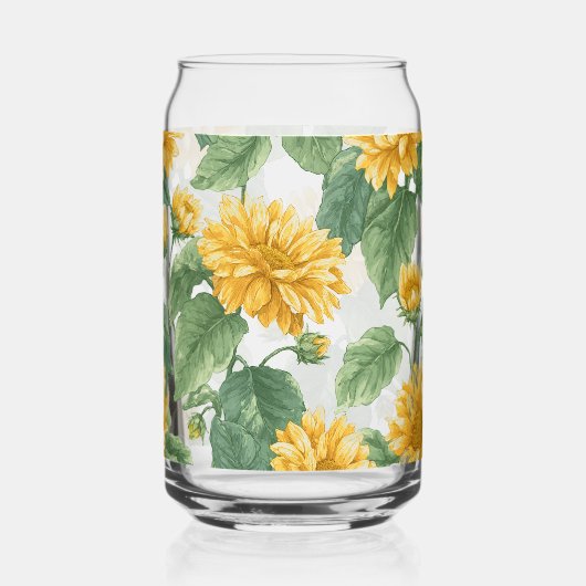Rustic Sunflower Watercolor Floral Farmhouse Drink ガラス缶 (正面)
