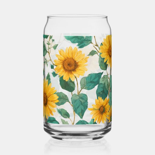 Rustic Sunflower Watercolor Floral Farmhouse Drink ガラス缶 (正面)