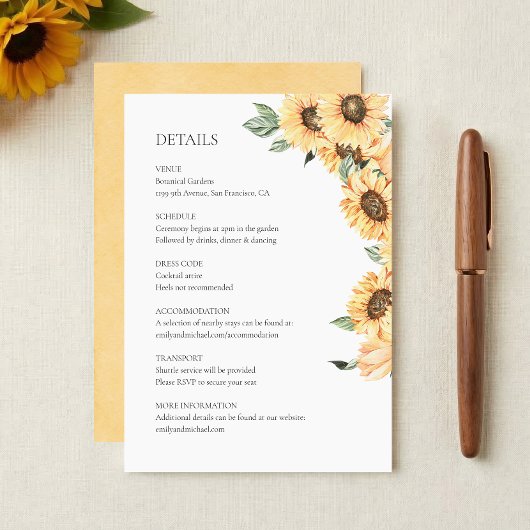 Rustic Sunflower Wedding Details Enclosure Card エンクロージャーカード