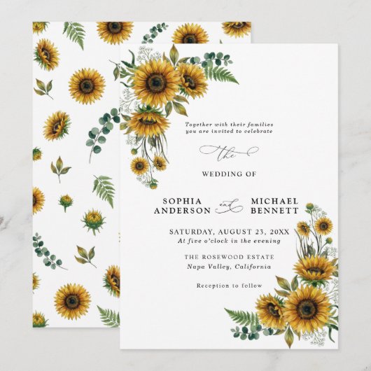 Rustic Sunflower Wedding Invitation 招待状 (正面/裏面)
