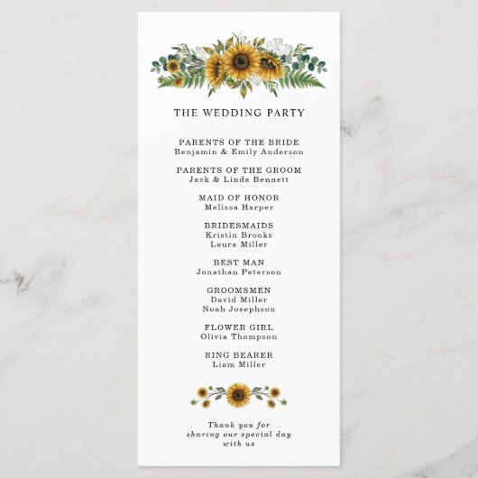 Rustic Sunflower Wedding Program プログラム (裏面)
