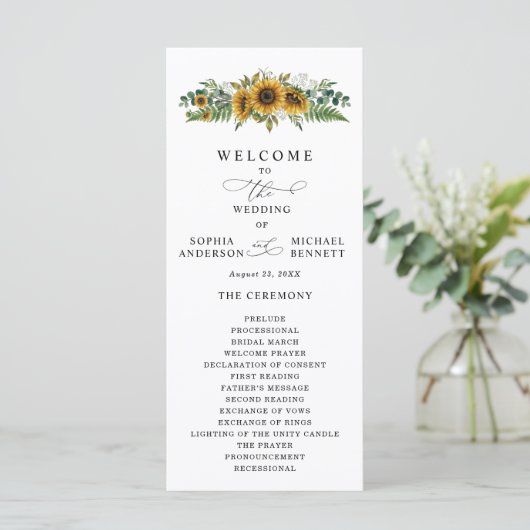 Rustic Sunflower Wedding Program プログラム (スタンド正面)