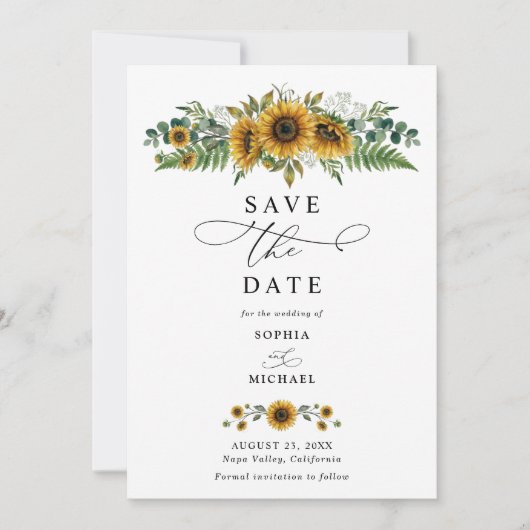 Rustic Sunflower Wedding Save The Date 招待状 (正面)