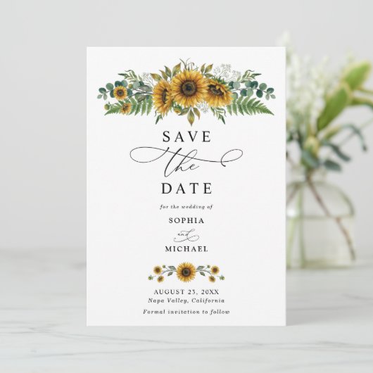 Rustic Sunflower Wedding Save The Date 招待状 (スタンド正面)