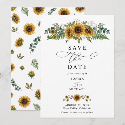 Rustic Sunflower Wedding Save The Date 招待状 (正面/裏面)