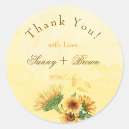 Rustic Sunflower "With Love" Wedding Thank You ラウンドシール