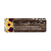 Rustic Sunflower Wood Wedding Return Address ラベル (正面)